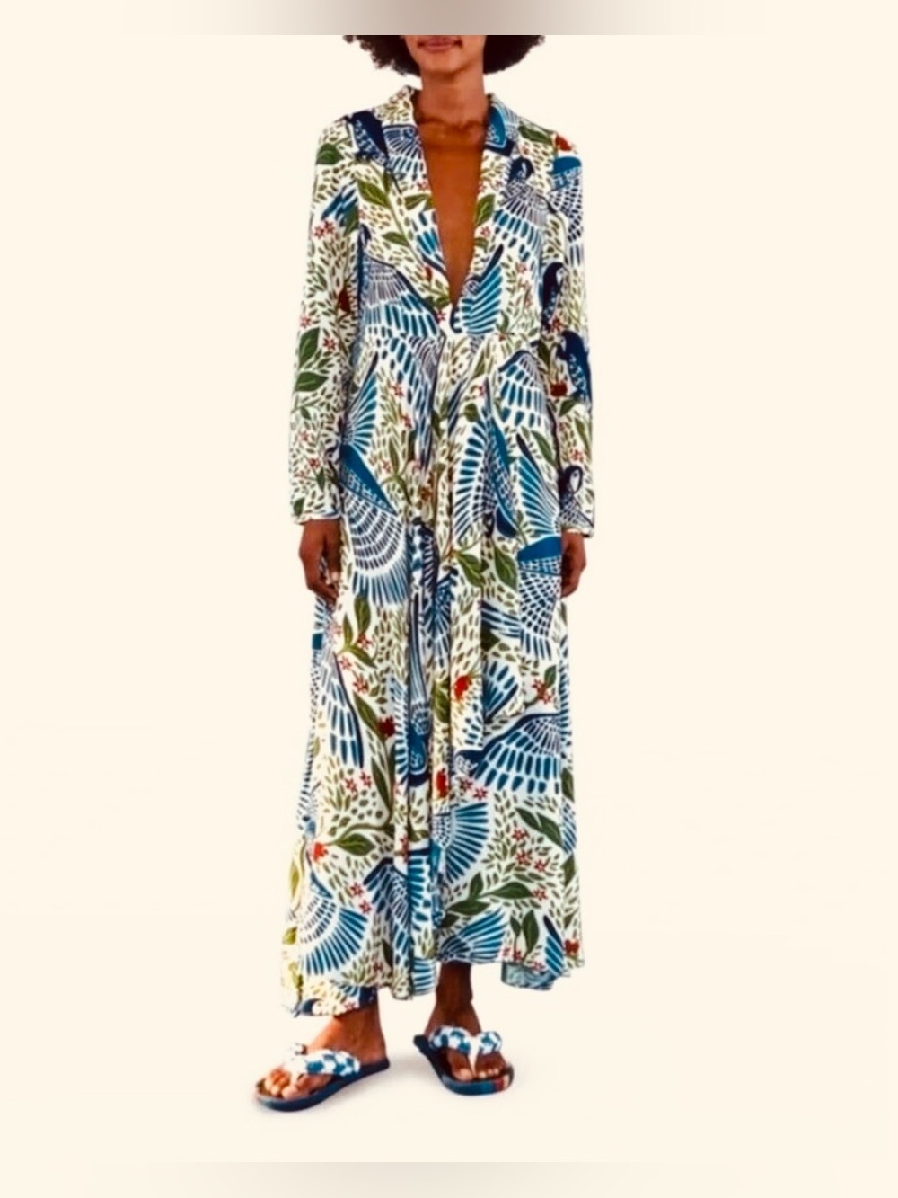 FARM RIO Macaw Flight Deep V-neck Midi Dress Size Large NWT 🦜 $280 retail - Picture 3 of 9